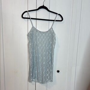 Super Mini Lace Sheer Slip Dress or long top  - Light Blue PTP 17